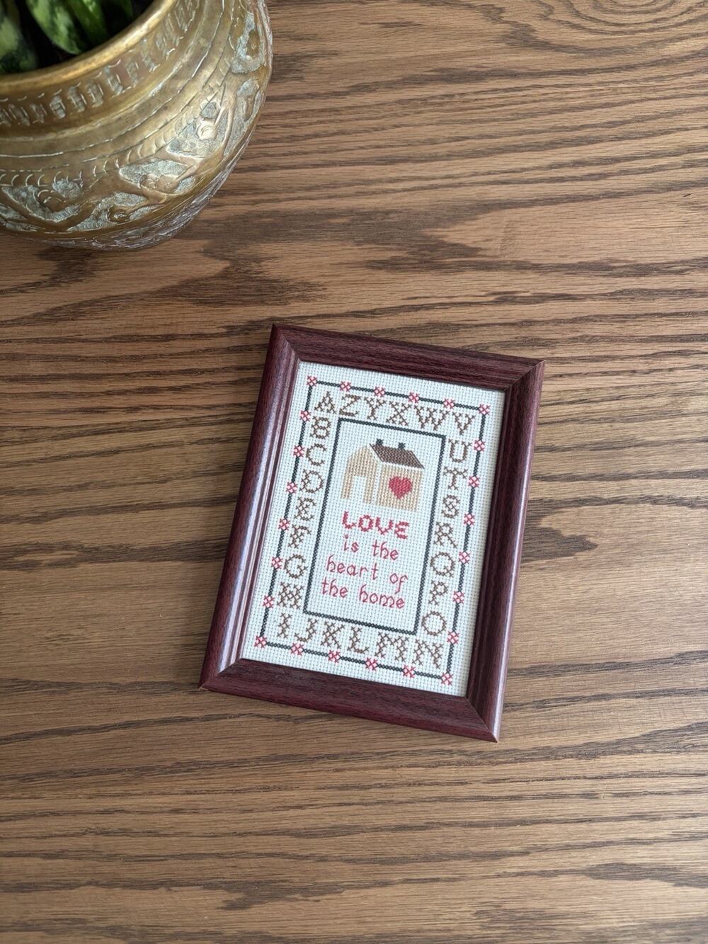 Vintage Framed Cross-stitch ‘Love Is The Heart Of The Home’ Cottagecore